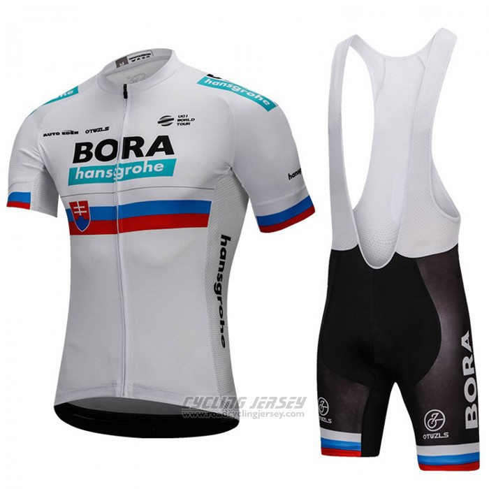 2018 Cycling Jersey Bora Champion Slovakia White Short Sleeve and Bib Short